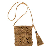Aucuu Straw Bag for Women, Summer Beach Straw Bag with Tassel, Weave Handmade Single Crossbody Bag with Zipper, Bohemian Shoulder Purse for Summer Beach Travel